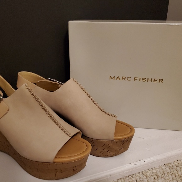Marc Fisher Shoes - Marc Fisher Sinthya Beige Nubuck Cork Wedge